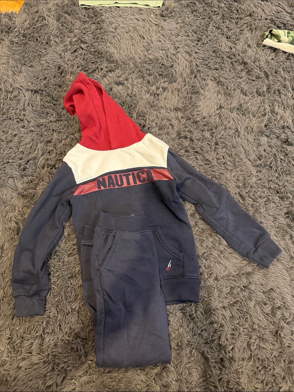 Nautica Boys Navy Red White Hooded Sweatshirt & Joggers Set
